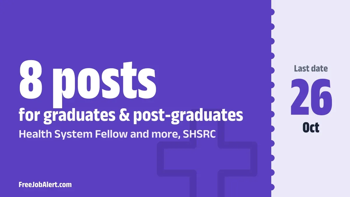 SHSRC Recruitment 2026 – Apply Online for 8 Health System Fellow, Nursing Consultant Posts