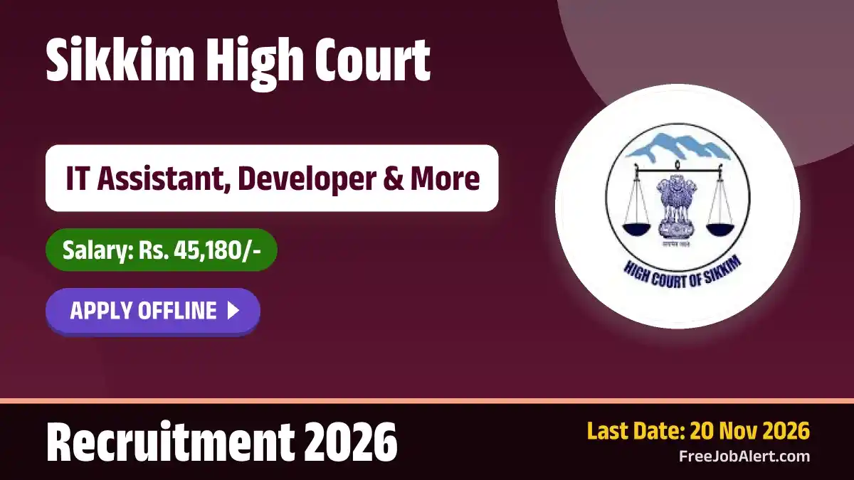 Sikkim High Court Recruitment 2026 – Apply Offline for 6 IT Assistant, Developer and More Posts
