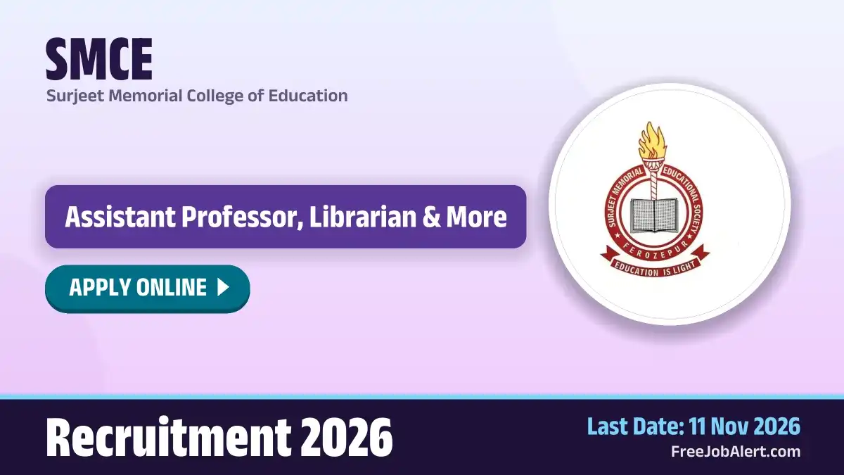 SMCE Recruitment 2026 – Apply Online for 19 Assistant Professor, Librarian and More Posts