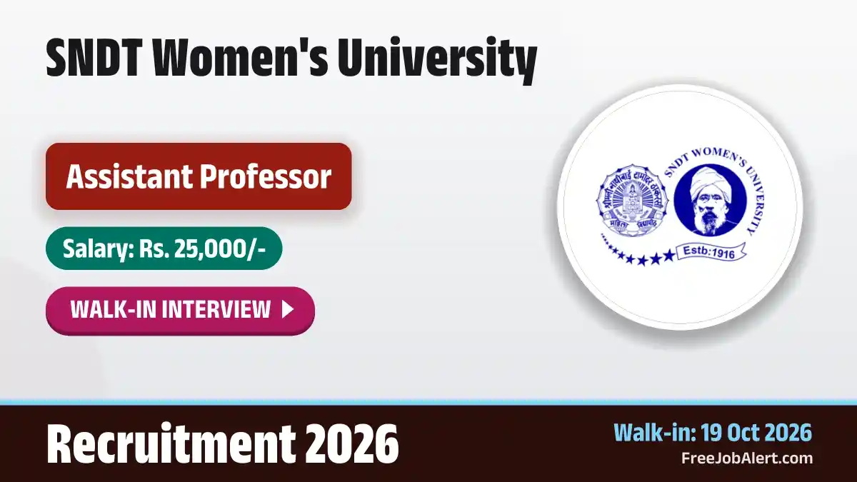 SNDT Assistant Professor Recruitment 2026 – Walkin SNDT Assistant Professor Recruitment 2026 – Walkin