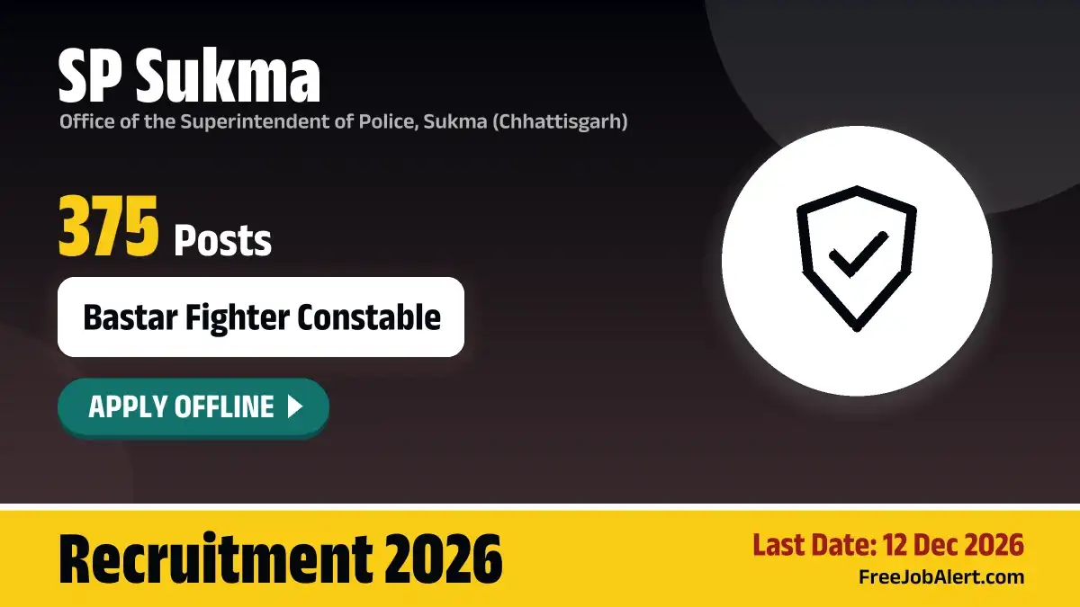 SP Sukma Bastar Fighter Constable Recruitment 2026 – Apply Offline for 375 Posts SP Sukma Bastar Fighter Constable Recruitment 2026 – Apply Offline for 375 Posts
