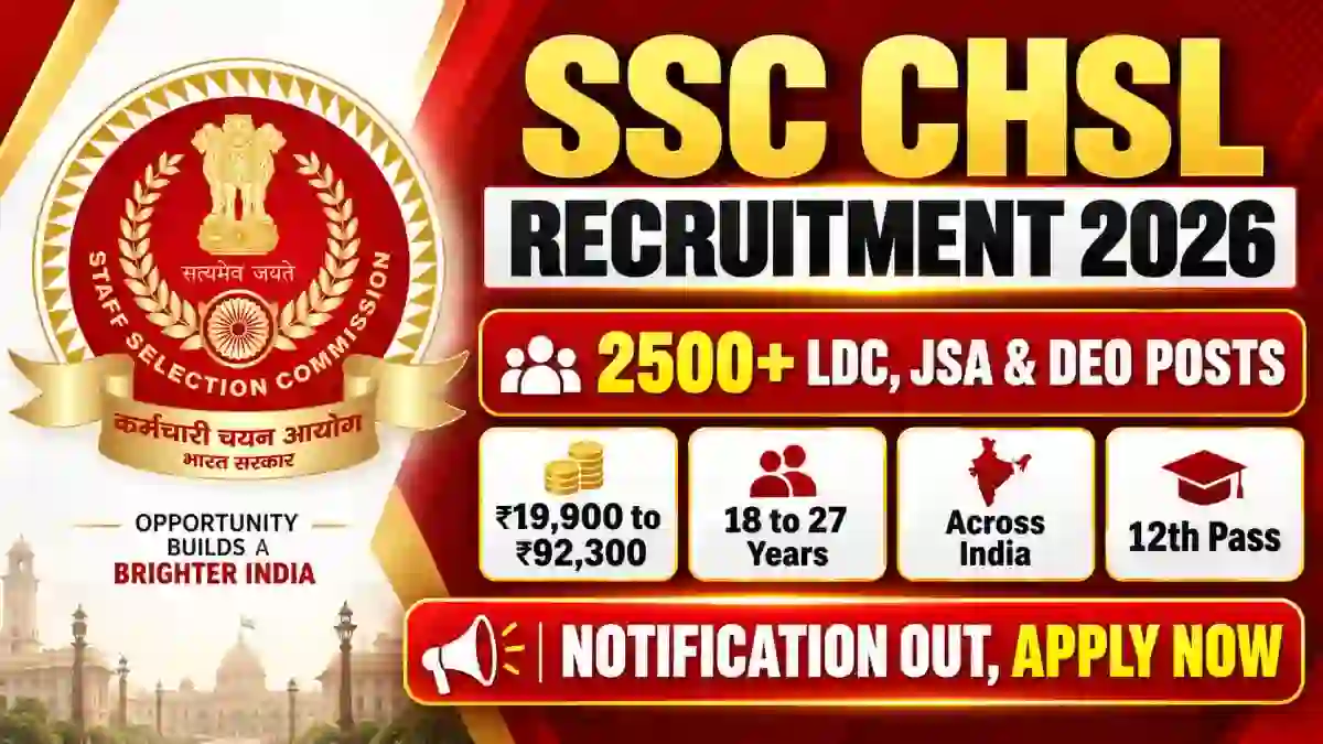SSC CHSL Recruitment 2026 Notification Out - Apply Online for 2536 LDC, JSA & DEO Posts