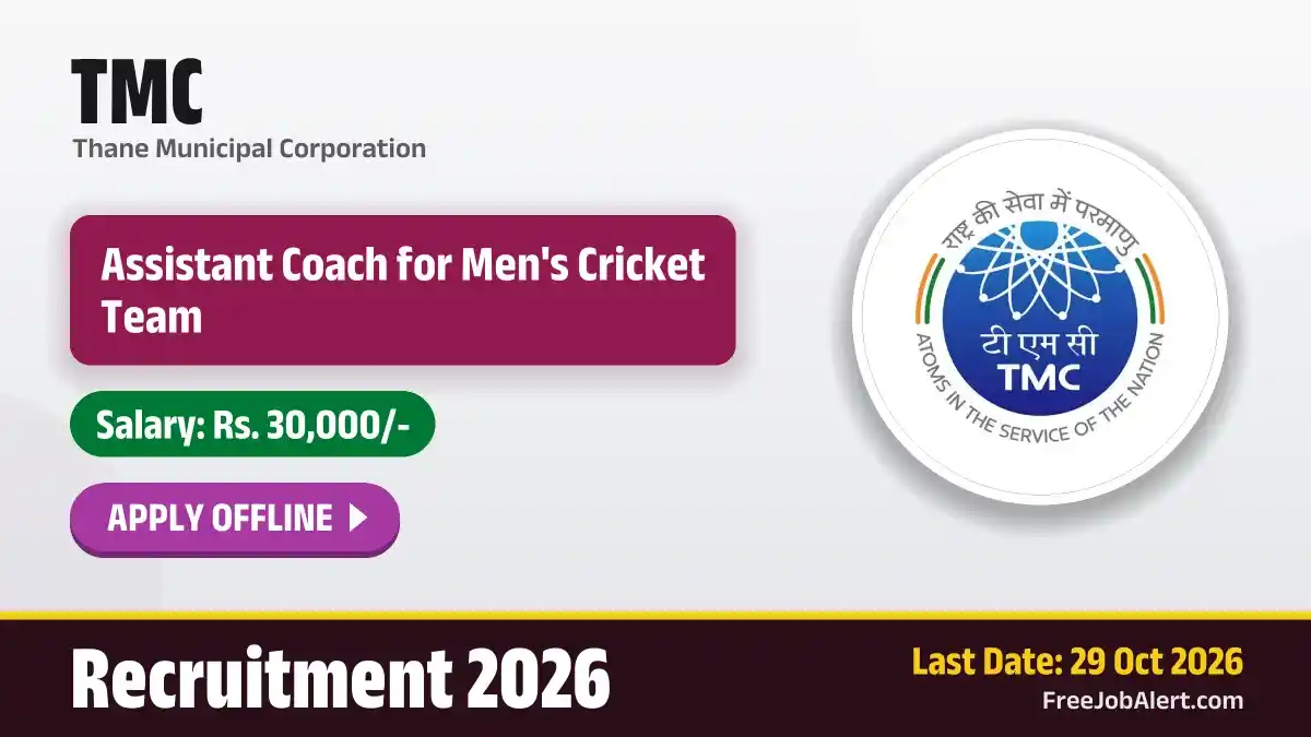 TMC Assistant Coach for Men's Cricket Team Recruitment 2026 – Apply Offline