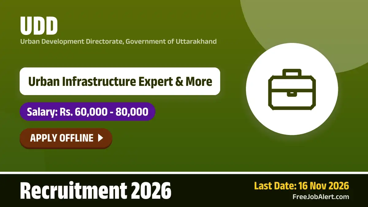 UDD Recruitment 2026 – Apply Offline for 8 Urban Infrastructure Expert, Urban Planner and More Posts