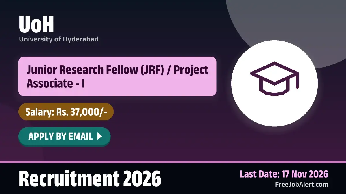 UoH Recruitment 2026 – Apply Online for 2 Junior Research Fellow / Project Associate I Posts