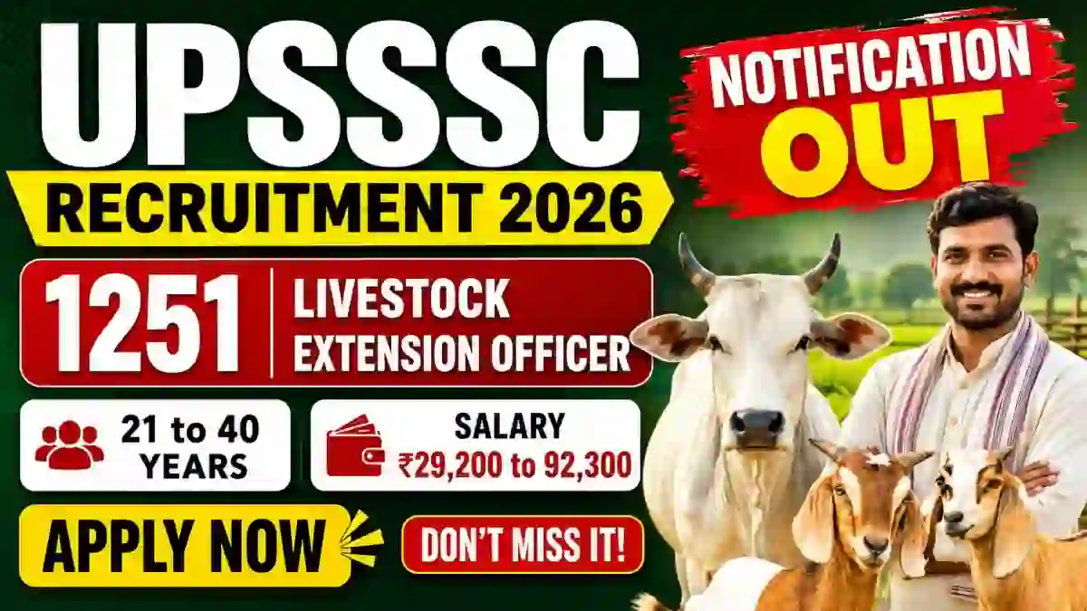 UPSSSC Livestock Extension Officer Recruitment 2026 Notification Out - Apply Online for 1251 Pashudhan Prasar Adhikari Posts