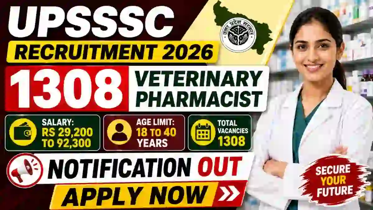 UPSSSC Veterinary Pharmacist Recruitment 2026 Notification Out - Apply Online for 1308 Posts