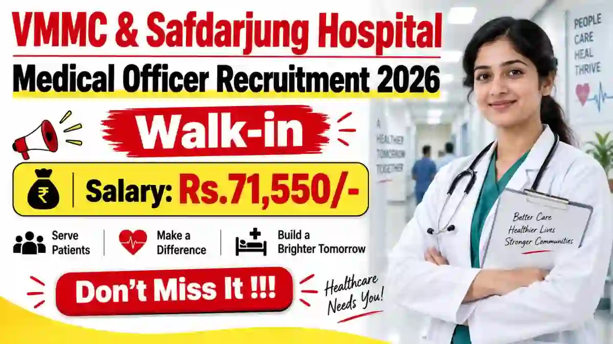 VMMC & Safdarjung Hospital Medical Officer Recruitment 2026 - Walkin
