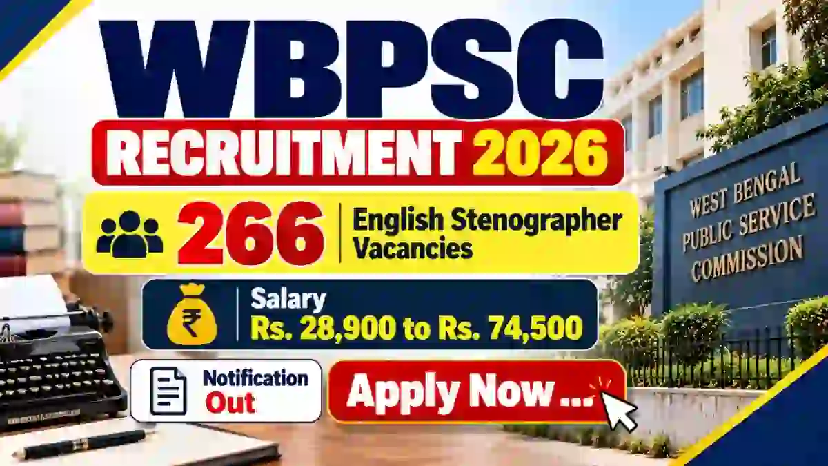 WBPSC English Stenographer Recruitment 2026 Notification Out – Apply Online for 266 Posts WBPSC English Stenographer Recruitment 2026 Notification Out – Apply Online for 266 Posts